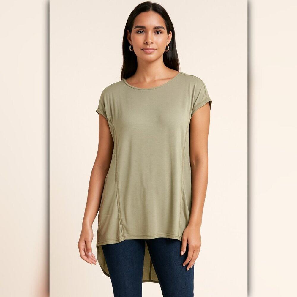 A225 • High-Low Olive Slit Tunic Tee
